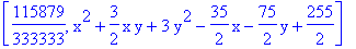 [115879/333333, x^2+3/2*x*y+3*y^2-35/2*x-75/2*y+255/2]